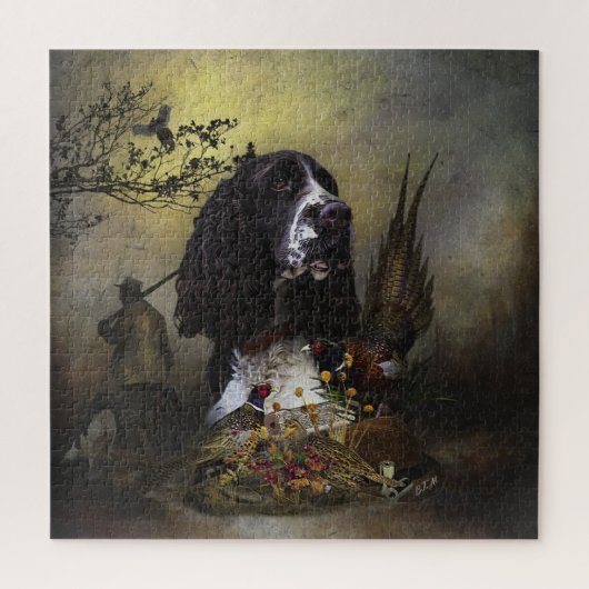 Puzzle English Springer Spaniel with pheasant  (Vertical)