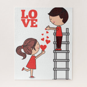 Puzzle Énigmes Couple Cœurs Rouges Bonne Saint-Valentin