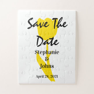 Puzzle Enregistrer la date Floral Yellow Tulips personnal