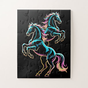 Puzzle Enseigne au néon Cheval Style Rétro Glitch