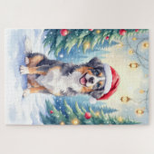 Puzzle Entlebucher Mountain Dog Forêt enneigée Père Noël (Horizontal)