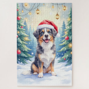 Puzzle Entlebucher Mountain Dog Forêt enneigée Père Noël