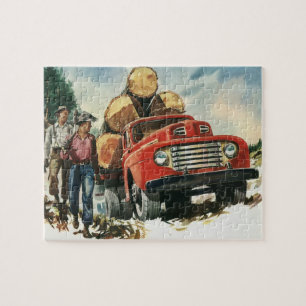 Puzzle Entreprise Vintage, Camion de Bois avec Bûcherons