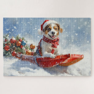 Puzzle Epagneul breton dans un traîneau de Noël