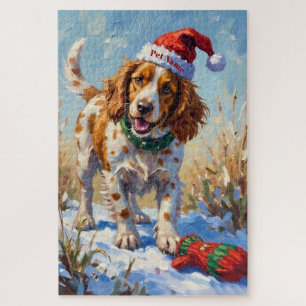 Puzzle Épagneul breton pointant le gant de Santa Claus
