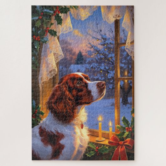 Puzzle Épaniel breton avec lumières de Noël vacances  (Vertical)