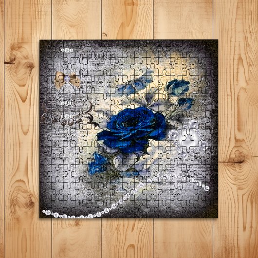 Puzzle Ephémère de Rose victorien bleu foncé