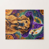 Puzzle Épouvantable Retriever doré Sorcière d'Halloween C (Horizontal)