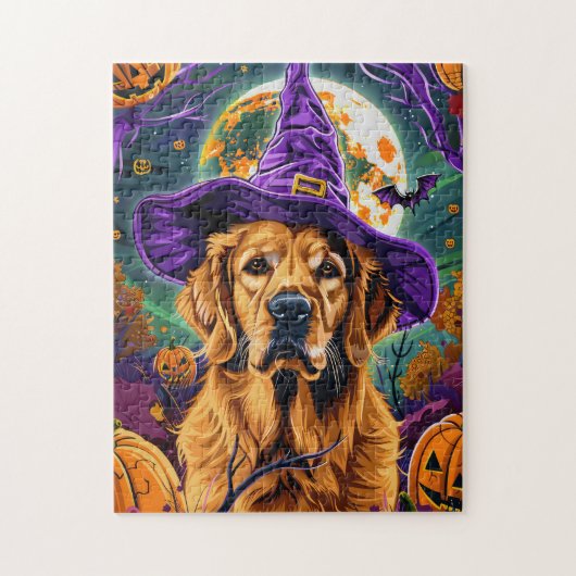 Puzzle Épouvantable Retriever doré Sorcière d'Halloween C (Vertical)