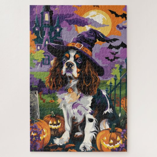 Puzzle Épouvantable Springer Spaniel Halloween Sorcière C (Vertical)