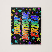 Puzzle "ERIKA" Prénom, Amusant "HEUREUX ANNIVERSAIRE" (Vertical)