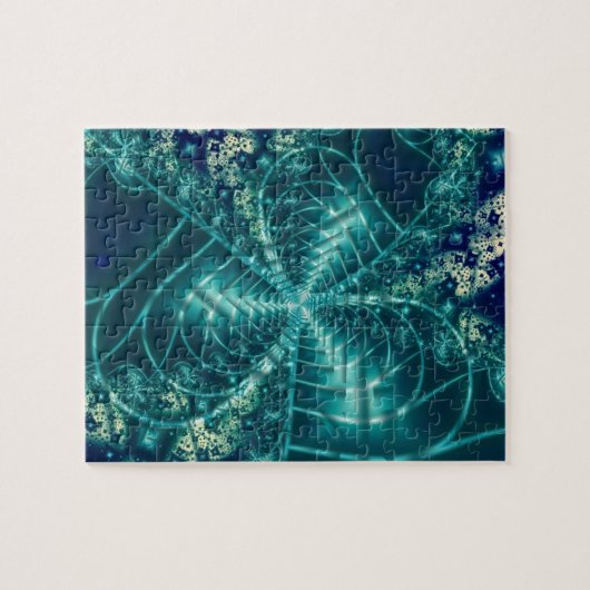 Puzzle Espace | Art fractal bleu et blanc (Horizontal)