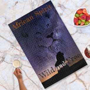 Puzzle Esprit de Lion Sauvage et Libre Silhouette Soleil
