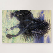 Puzzle Etalon noir friésien dans les vagues de l'océan de (Horizontal)