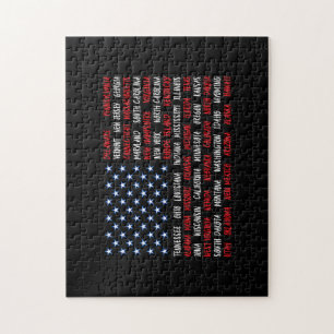 Puzzle États-Unis Drapeau américain Tous les 50 noms d'Ét