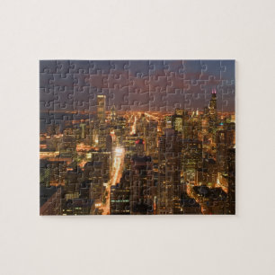 Puzzle États-Unis, Illinois, Chicago: Vue en soirée de la