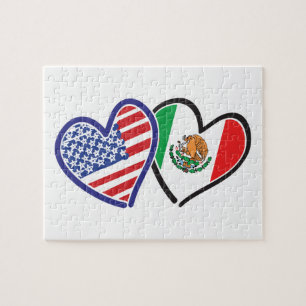 Puzzle États-Unis Mexique Coeur Flags