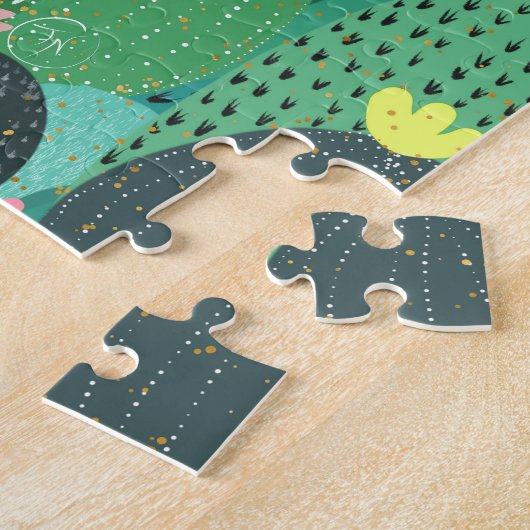 Puzzle Été Vert Turquoise Cactus Gold points Design migno (Côté)