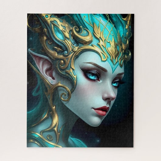 Puzzle Ethereal Teal Elf Goddess with Golden Tiara (Vertical)