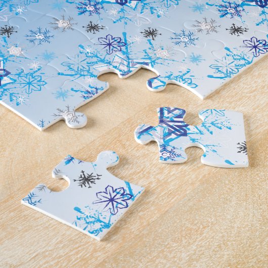 Puzzle Étoiles et flocons de neige bleu et blanc complexe (Côté)