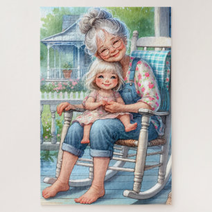 Puzzle Étreinte de grand-mère et petite-fille sur la véra