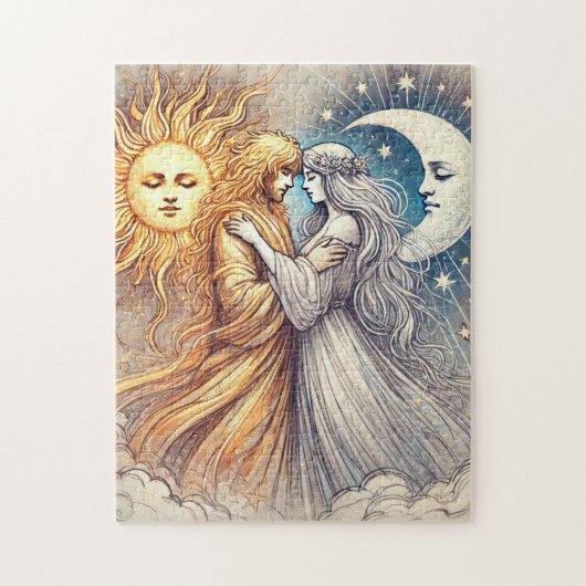 Puzzle Étreinte Éternelle – Amour Soleil & Lune (Vertical)