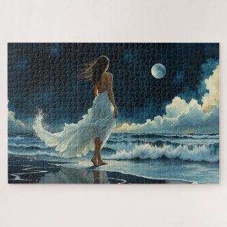 Puzzle Évasion au bord de la mer sous la Lune | Art côtie