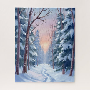 Puzzle Évasion enneigée Peinture aquarelle de la forêt