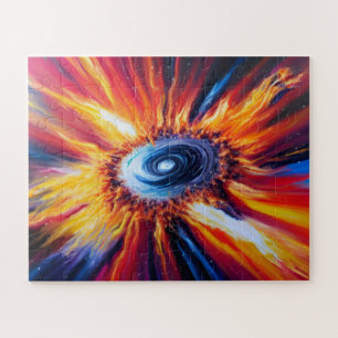 Puzzle Explosion cosmique rétro classique bleu rouge et o