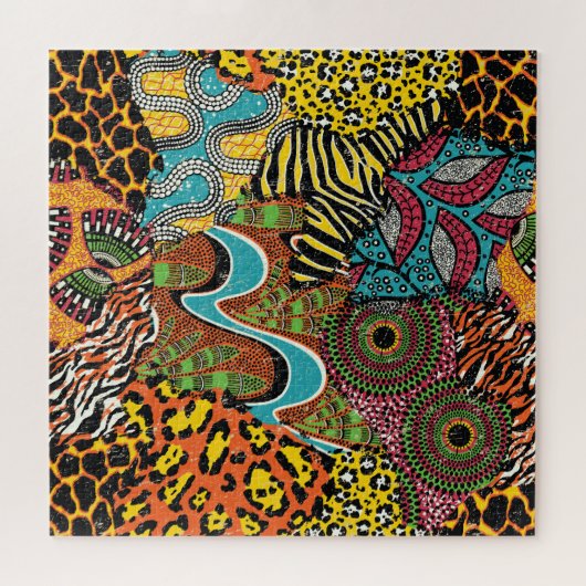 Puzzle Fabric africain : Patchwork d'animaux sauvages. (Horizontal)