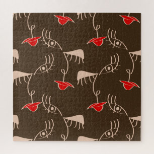 Puzzle Face de femme à une ligne : motif abstrait.