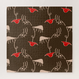 Puzzle Face de femme à une ligne : motif abstrait.