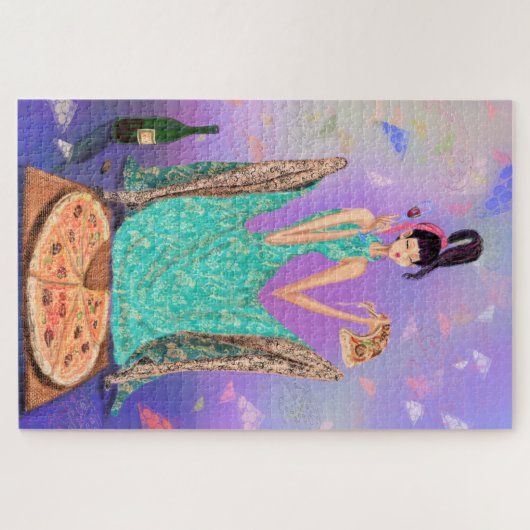 Puzzle Faim mangeant de la pizza et du vin - Drôle (Horizontal)