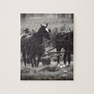 Puzzle Faire du foin avec les chevaux Noir et Blanc