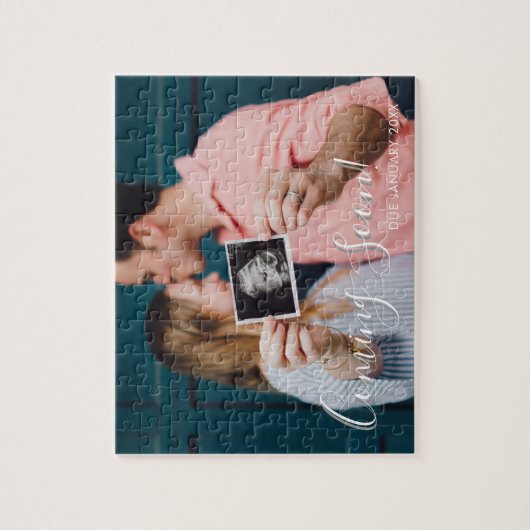 Puzzle Faire-part de grossesse Bientôt Script Photo (Vertical)