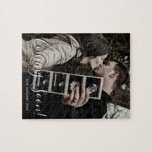 Puzzle Faire-part de grossesse Bientôt Script Photo (Horizontal)