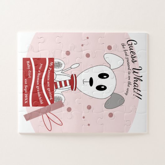 Puzzle Faire-part de grossesse de bébé fille chien (rouge (Horizontal)