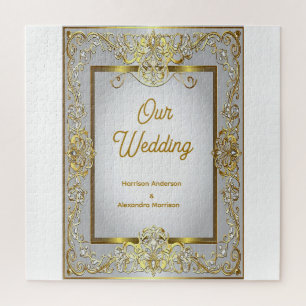 Puzzle Faire-part de mariage or et argent élégant – Orné