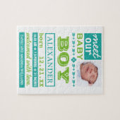 Puzzle Faire-part de naissance de bébé garçon vert modern (Horizontal)