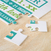 Puzzle Faire-part de naissance de bébé garçon vert modern (Côté)