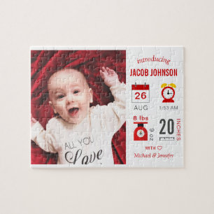 Puzzle Faire-part de naissance photo infographique rouge