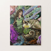 Puzzle Fairy and Newt Friends Fairytale Illustration Art (Vertical)