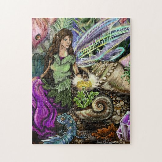 Puzzle Fairy and Newt Friends Fairytale Illustration Art (Vertical)