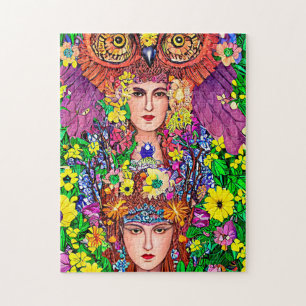 Puzzle Fairy Princess Sisters Owl art nouveau original