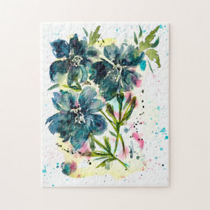 Puzzle Faites place à Joy Watercolor Blue Floral Art