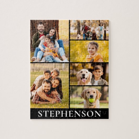 Puzzle Famille 6 Photo Collage Minimaliste Simple Noir (Vertical)