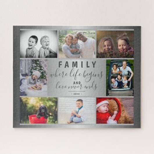 Puzzle Famille 8 Photo Collage argent dire script tendanc (Horizontal)