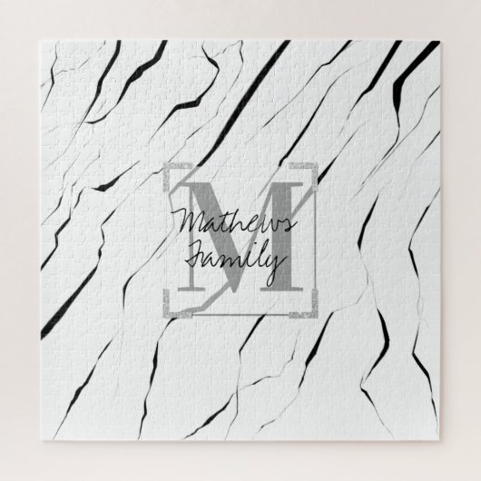 Puzzle Famille de marbre blanc noir moderne unique (Vertical)