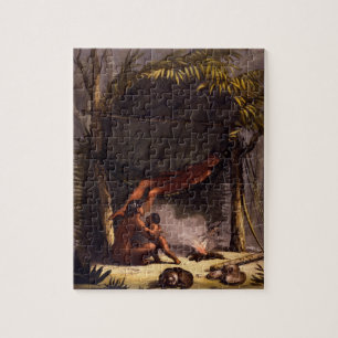 Puzzle Famille de Natif américain sous un abri de feuille