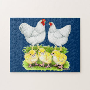 Puzzle Famille de poules blanches Wyandotte